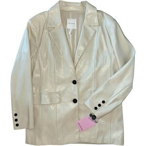 AVEC LES FILLES NWT Faux Leather Structured Boyfriend Blazer in Custard Cream XL